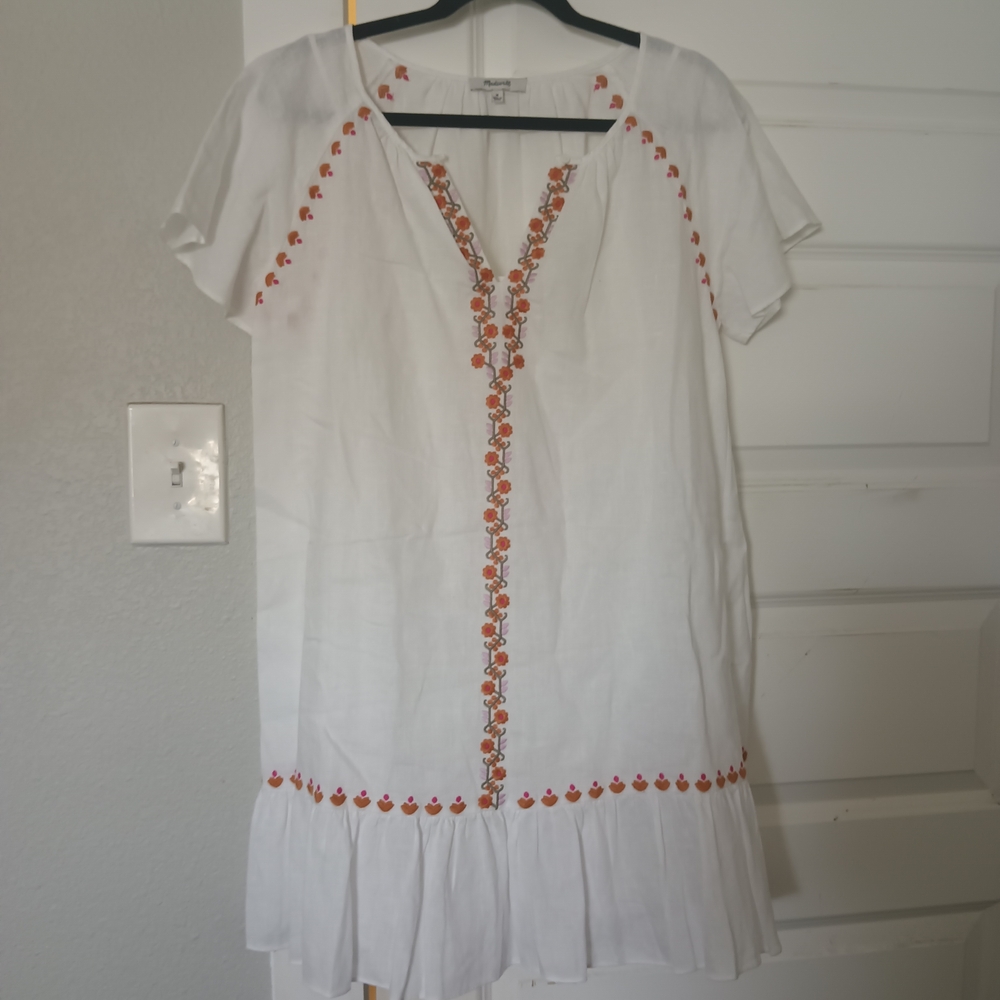 Embroidered White Dress with Orange Accents